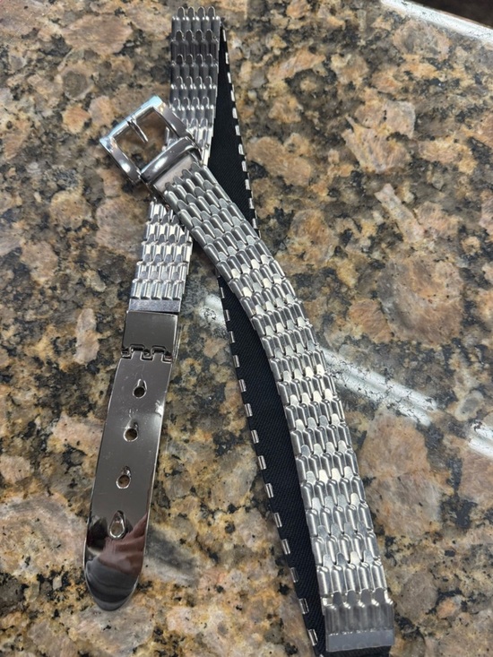 Accessories - Vintage Silver Stretch Belt Metal Link Elastic Retro 36in